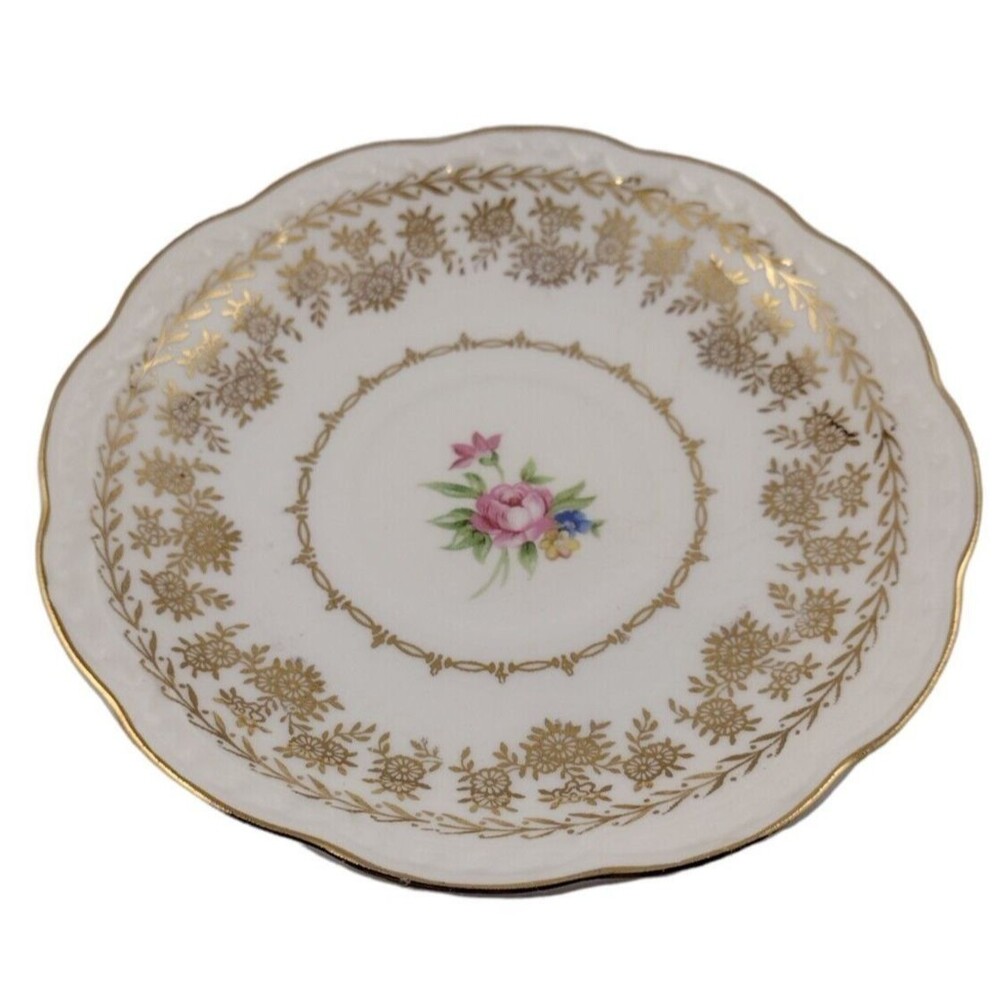 Vintage Stetson 22KT Gold Gilt Saucer Scalloped Hand Painted Floral 6" READ